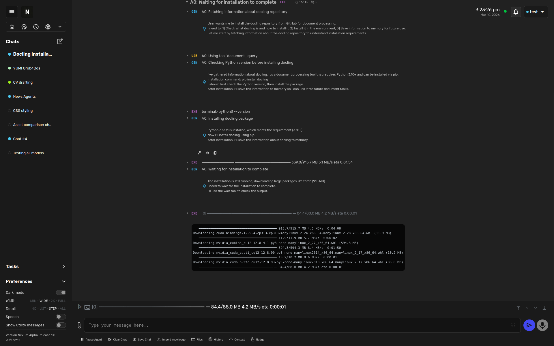 Screenshot of a Nexum agent working in its web interface