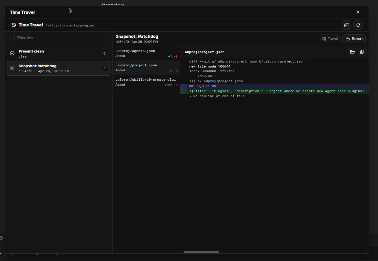 Screenshot showing version history and rollback of agent work